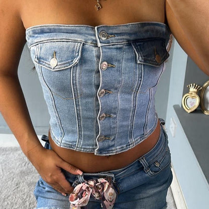 Lisa Denim Strapless Bandeau Top