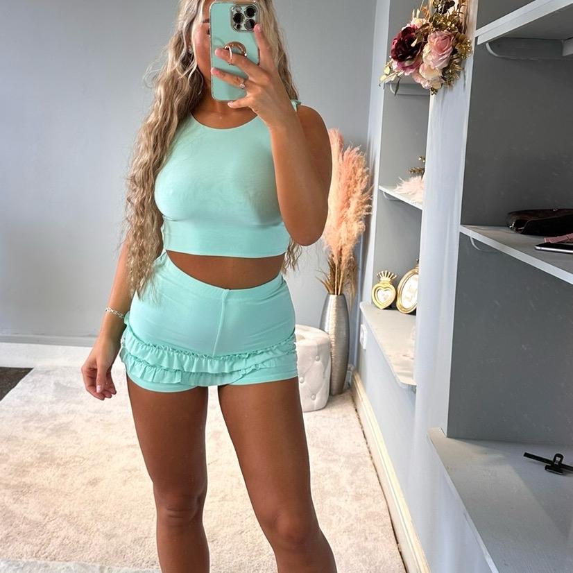 Aqua Frilled Summer Casual Co-Ord Outfit