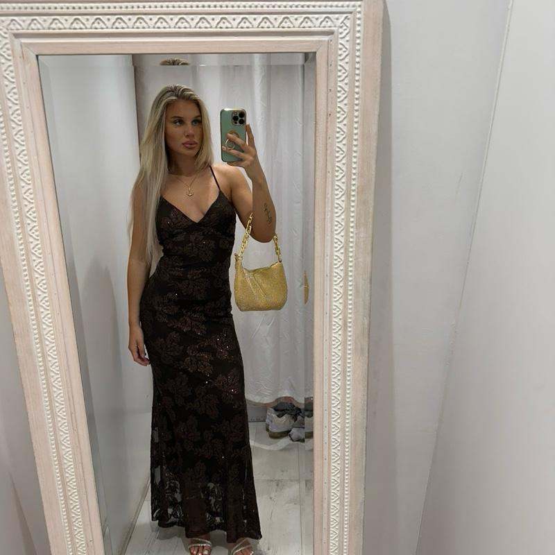 MIRELLE Sequin Open Back Maxi Dress