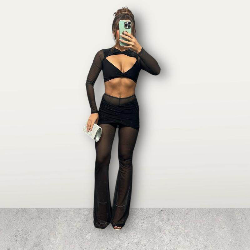 SULLY Sheer &amp; Slinky Flared Trouser Set
