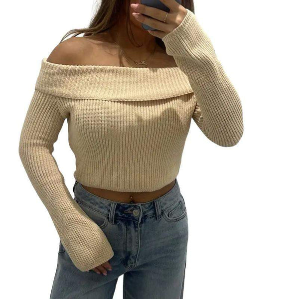 TARA Knitted Fold Over Bardot Top