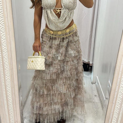 Lily Frilly Maxi Skirt Women Outfit