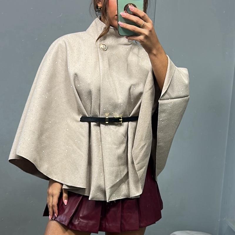 Mimi  Rhinestone Detailing  Belted Cape Poncho