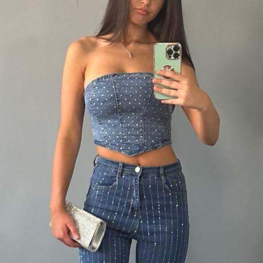 Corset en jean SKY orné de strass