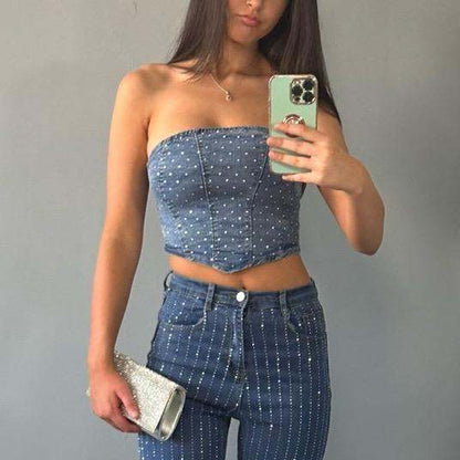 Corset en jean SKY orné de strass