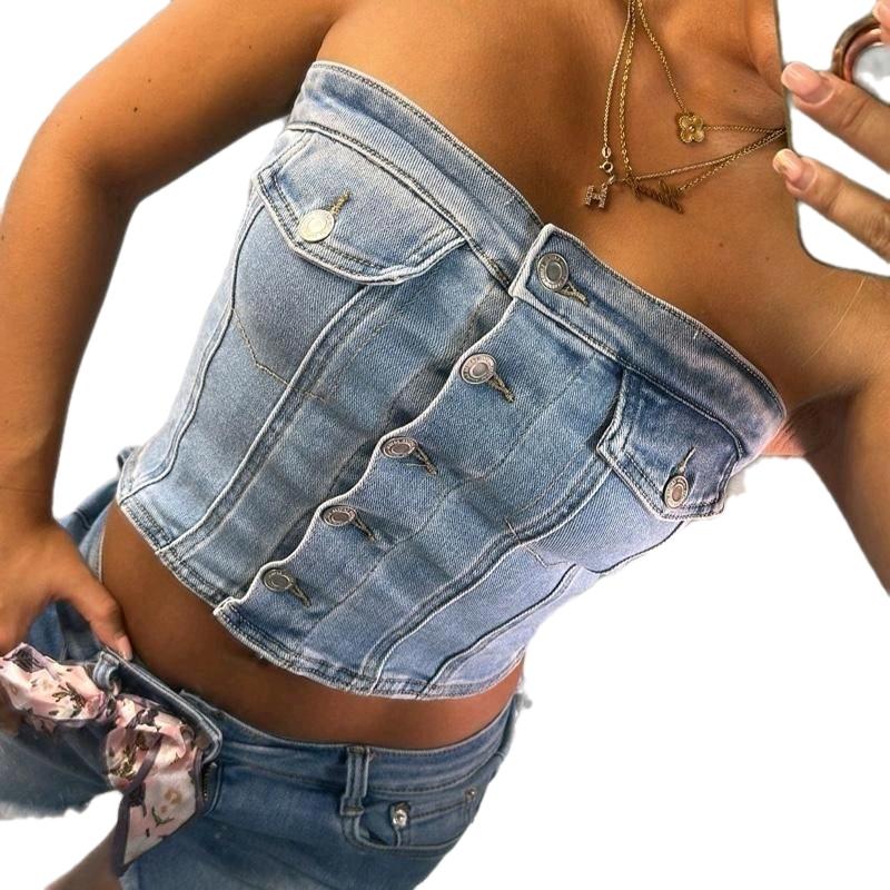 Lisa Denim Strapless Bandeau Top
