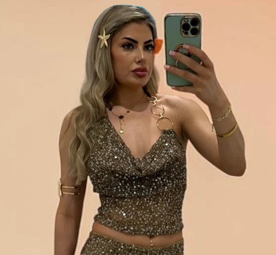 NOAH Sequin Knitted Halterneck Top With Chain Detail For Holiday &amp; Festivals