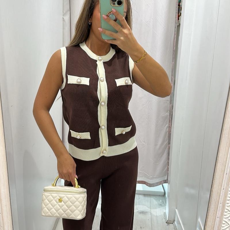 Saffron Sleeveless Knitted Top Trouser Set
