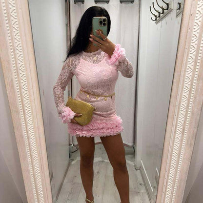 POLLY Lace Dress with Flower Detail Hem