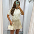 Cream pleated mini skort in PU leather, stylish ANNA basic wear.