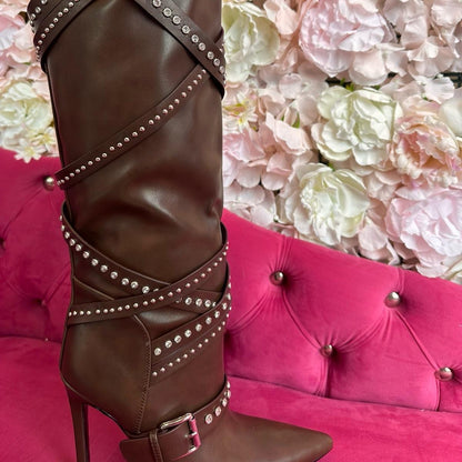 GWP High Heel Rhinestone Buckle Boots