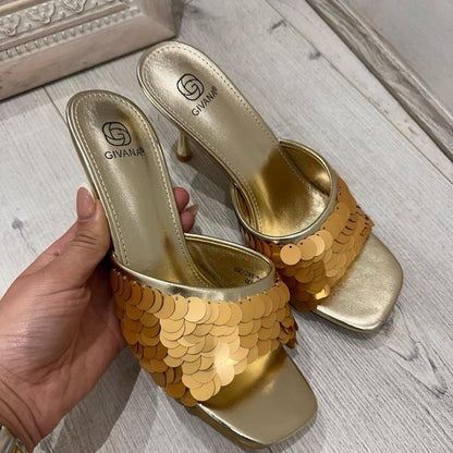 ATHENA Gold Sequin Mules