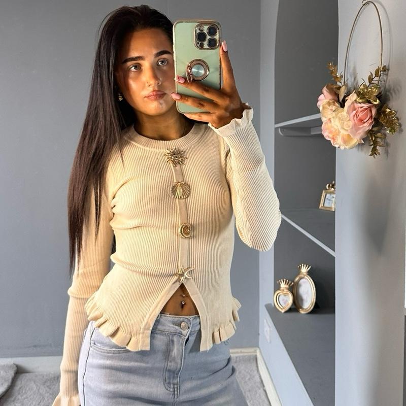 Capri Women’s Knitwear Gold Buttons Top