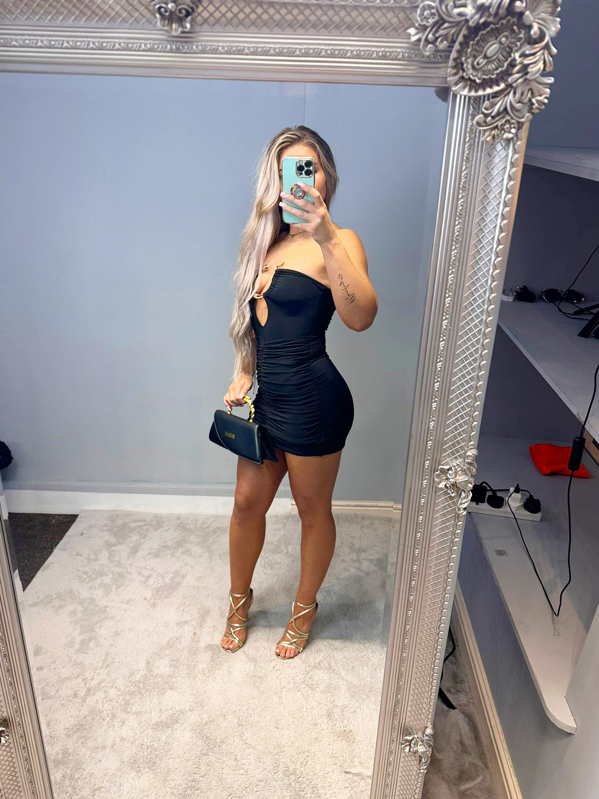 GiGi Gold Metal Snake Cleavage Detail Bodicon Dress