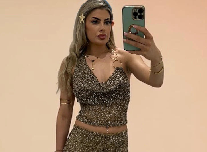 NOAH Sequin Knitted Halterneck Top With Chain Detail For Holiday &amp; Festivals