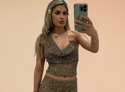 NOAH Sequin Knitted Halterneck Top With Chain Detail For Holiday &amp; Festivals
